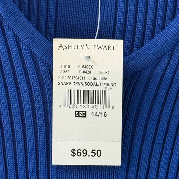 Ashley Stewart Sodalite Blue Rib Knit Midi Dress 14/16 NWT Belted - Picture 5 of 8